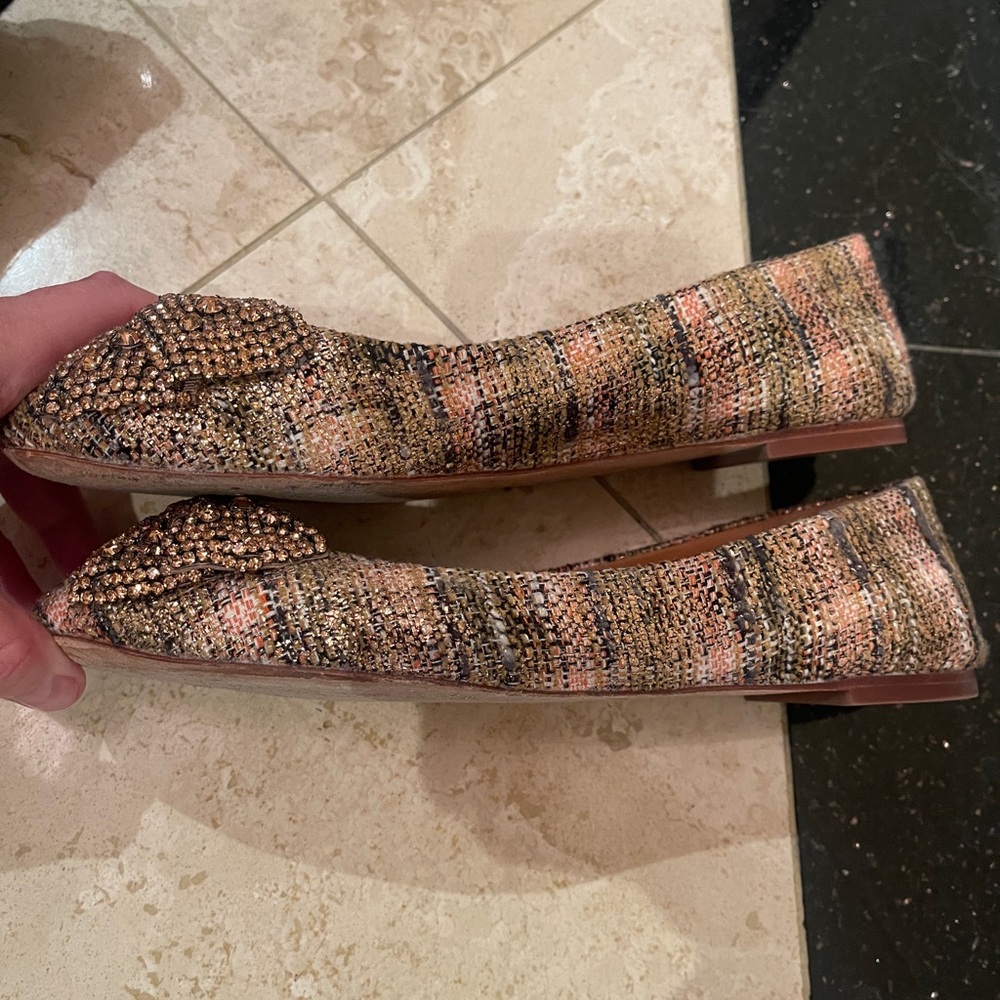 Tory Burch Crystal Bow Pink Tweed Ballet Flats in Rose Gold Broze - Picture 9 of 9